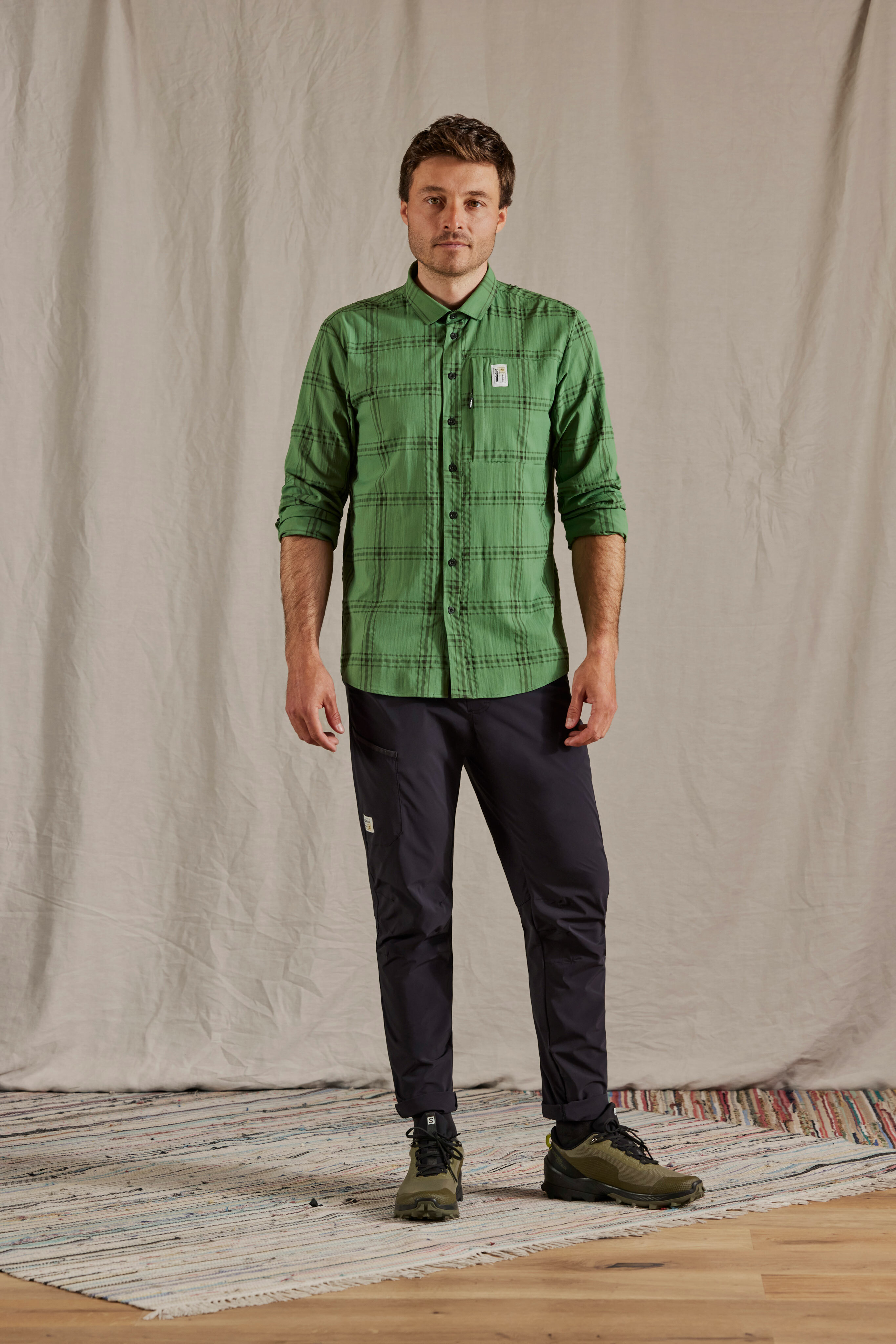 【MALOJA】男快乾彈性長袖格紋襯衫 / 24MA37208-[格紋黑]