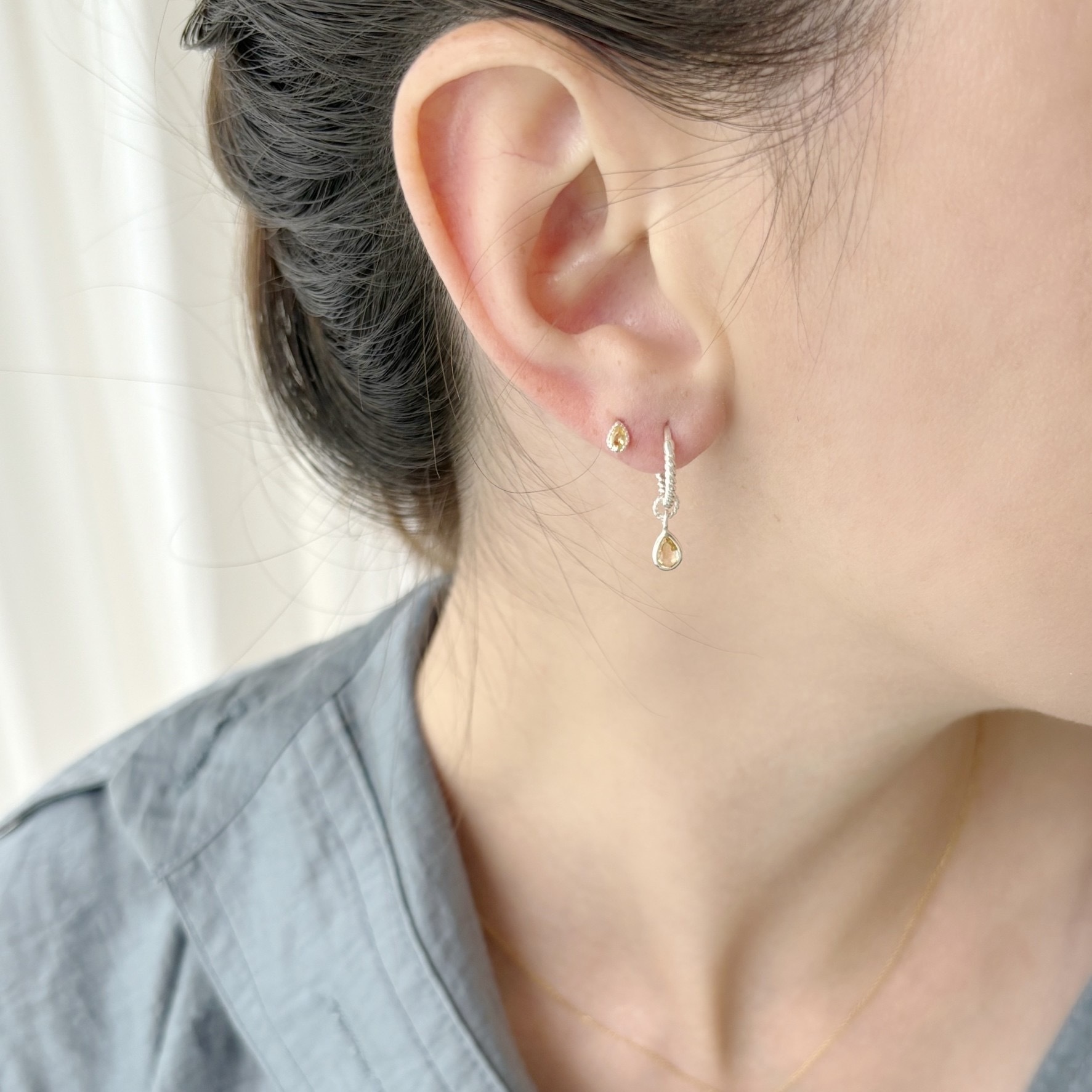 巴洛克水滴黃水晶轉珠耳環