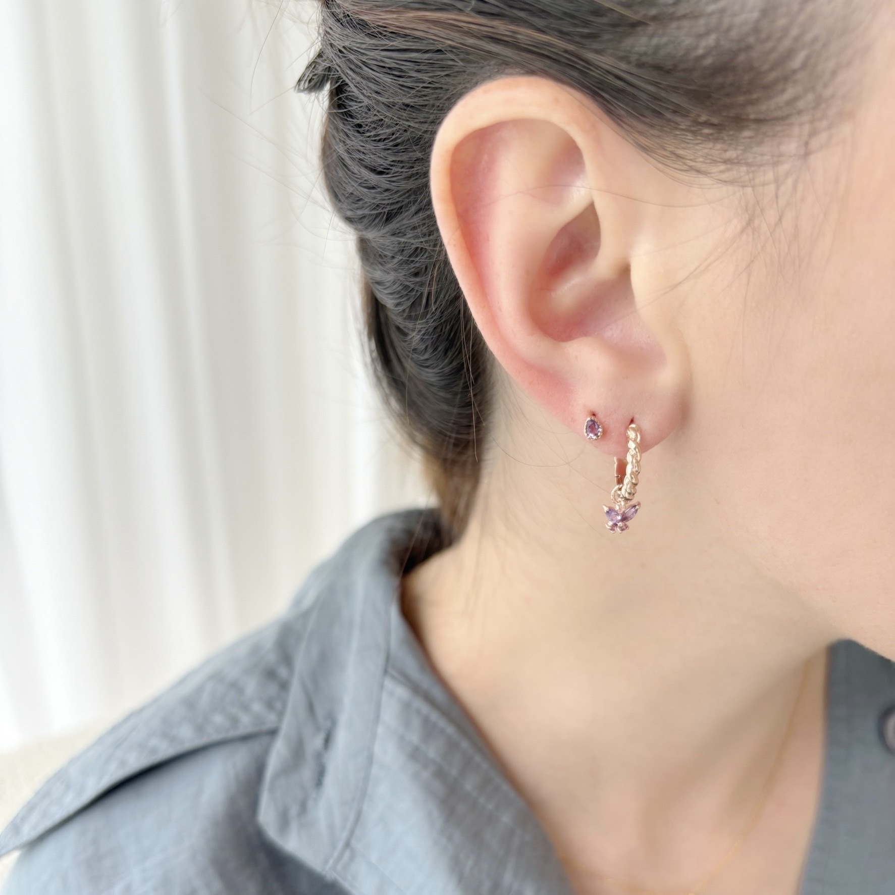 巴洛克水滴紫水晶轉珠耳環