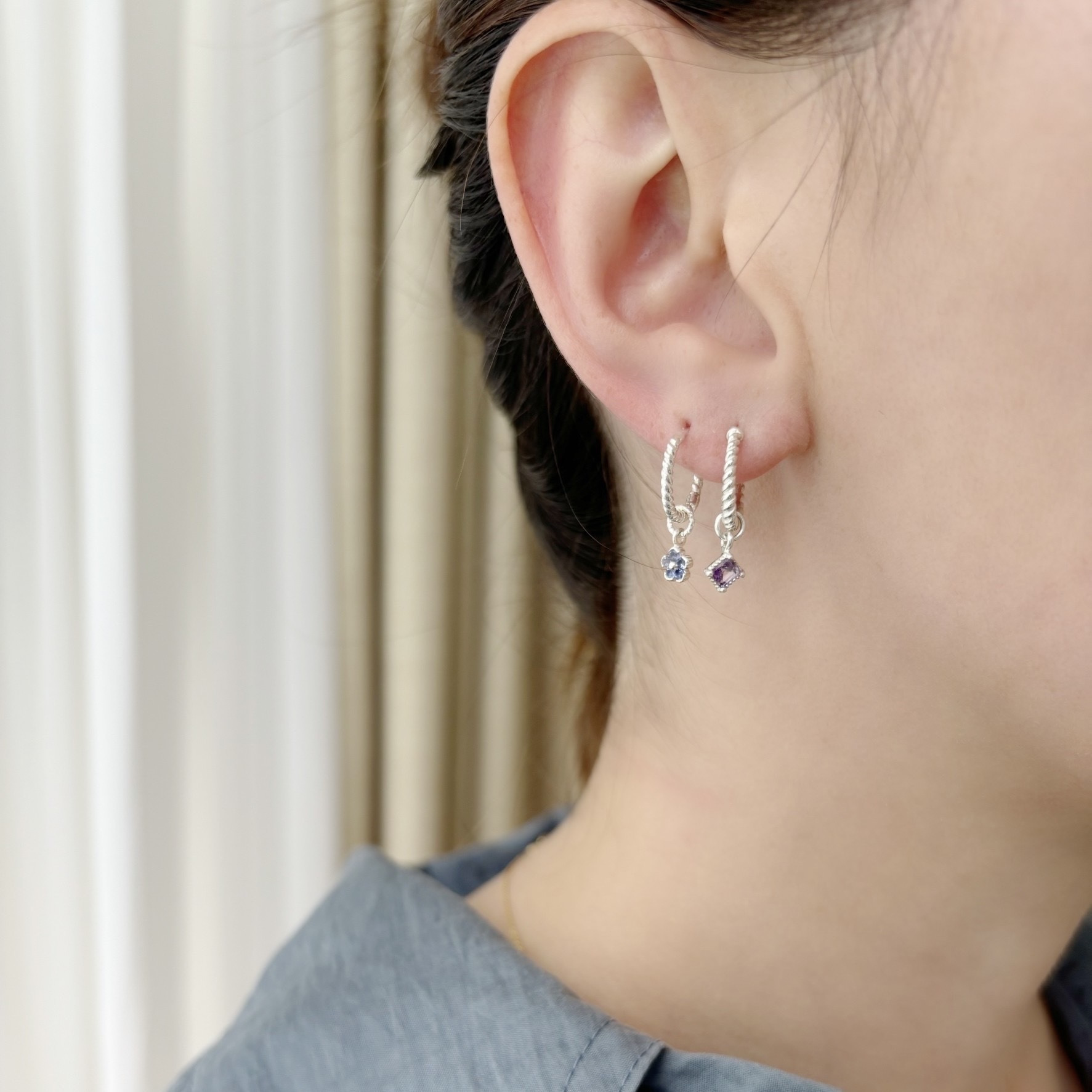 蛋糕菱形紫水晶耳墜