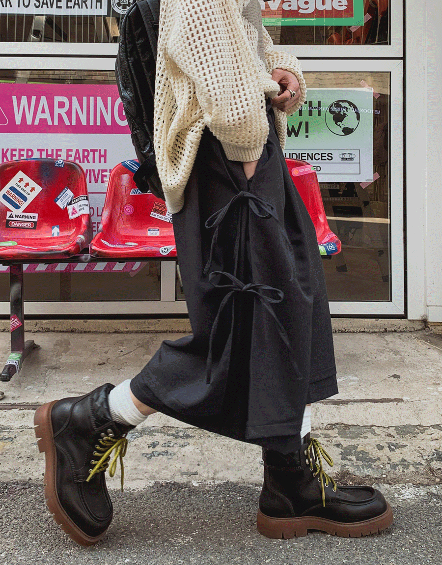 立式長袍側繫帶7分褲