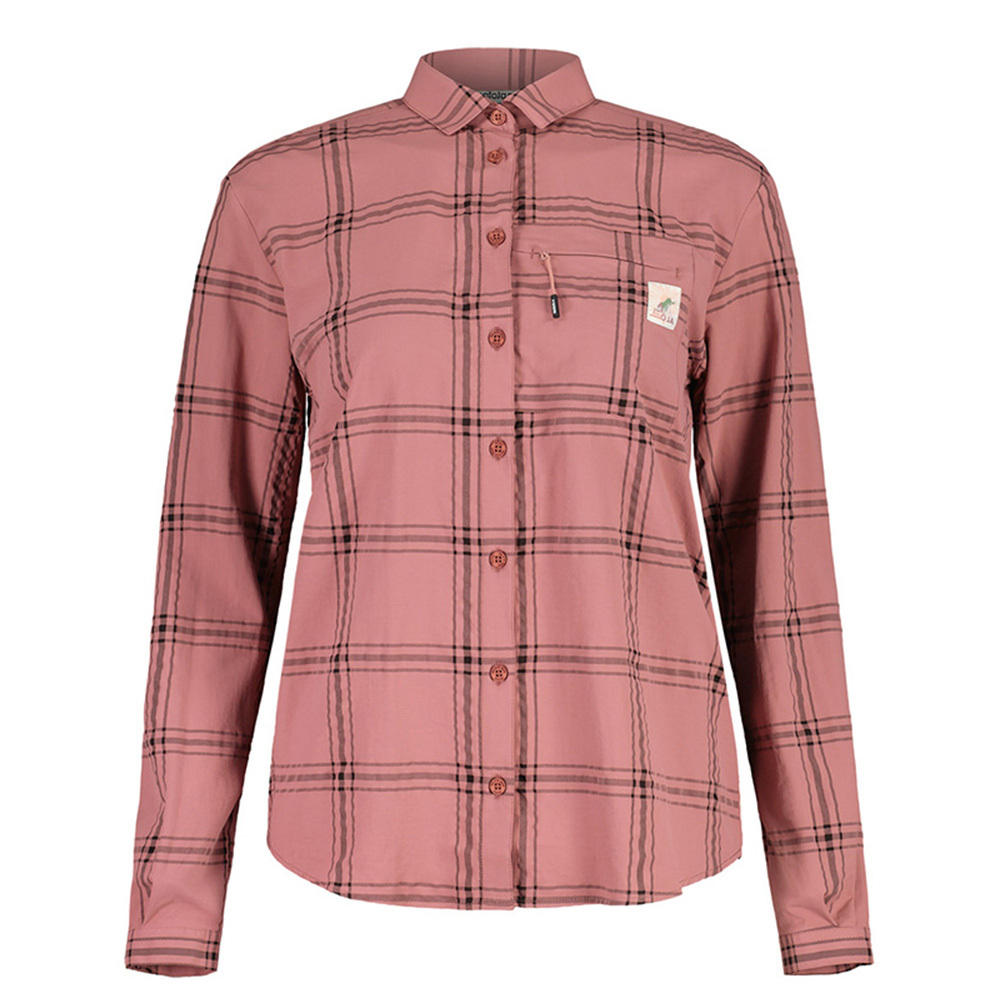 【MALOJA】女快乾長袖格紋襯衫 / 24MA37108-[青草綠、藕粉、格紋黑]