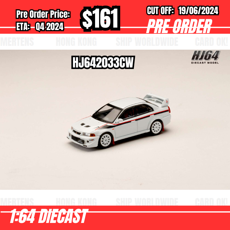 PO-$161 * Hobby Japan * 1:64 MITSUBISHI LANCER GSR EVOLUTION 6 (T.M.E.) Special Coloring Package (GF-CP9A) 2000 with Mud flap WHITE HJ642033CW [OD12/06]