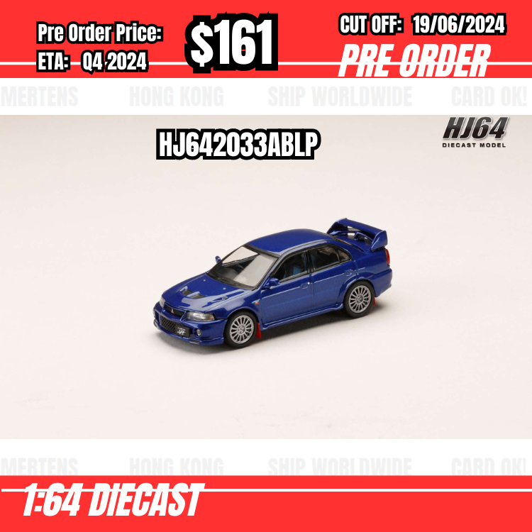 PO-$161 * Hobby Japan * 1:64 MITSUBISHI LANCER GSR EVOLUTION 6 (CP9A) 1999 with Mud flap IJSSEL BLUE HJ642033ABLP [OD12/06]