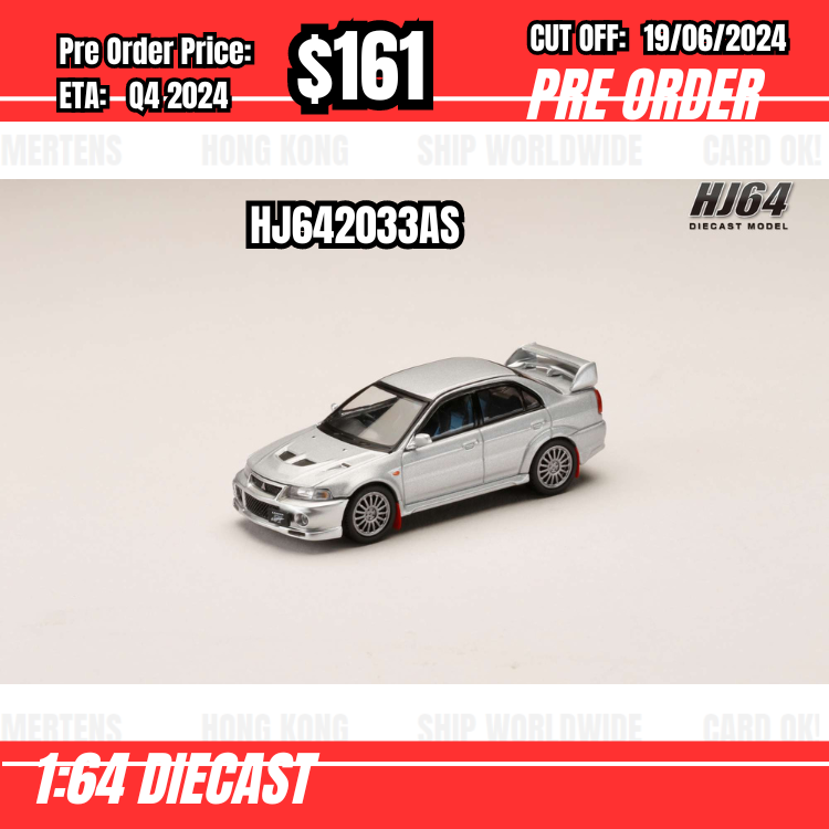 PO-$161 * Hobby Japan * 1:64 MITSUBISHI LANCER GSR EVOLUTION 6 (CP9A) 1999 with Mud flap SILVER HJ642033AS [OD12/06]