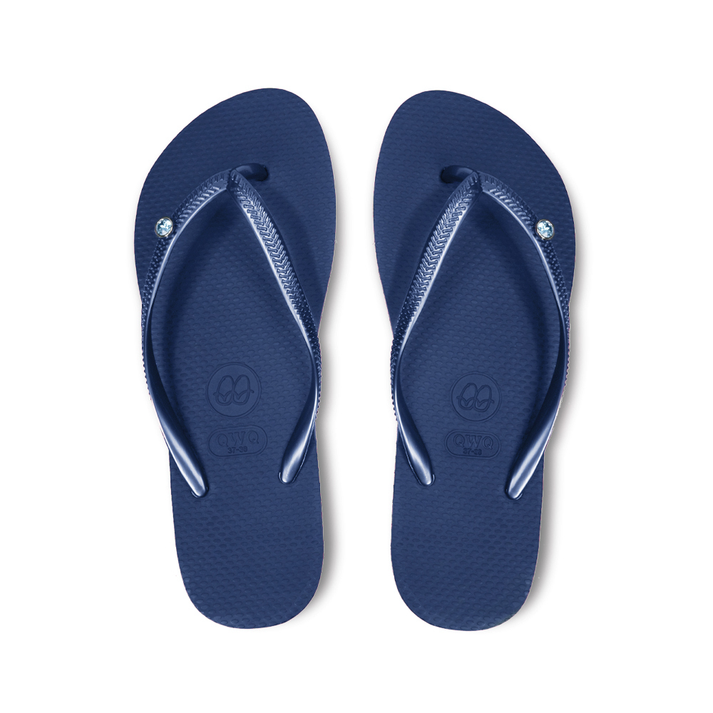 淡藍色小鑽+女款經典平底夾腳 奧地利知名水晶