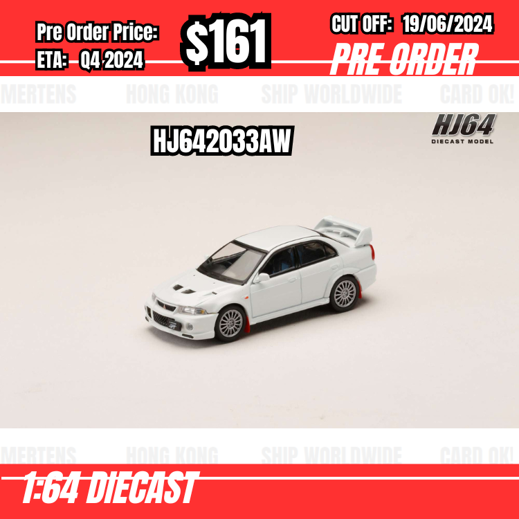 PO-$161 * Hobby Japan * 1:64 MITSUBISHI LANCER GSR EVOLUTION 6 (CP9A) 1999 with Mud flap WHITE HJ642033AW [OD12/06]