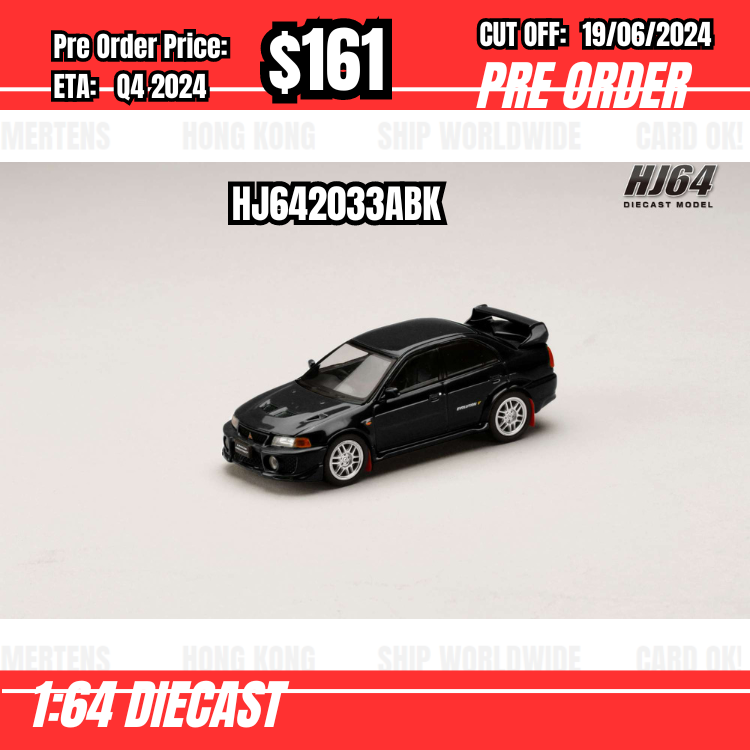 PO-$161 * Hobby Japan * 1:64 MITSUBISHI LANCER GSR EVOLUTION 6 (CP9A) 1999 with Mud flap BLACK HJ642033ABK [OD12/06]