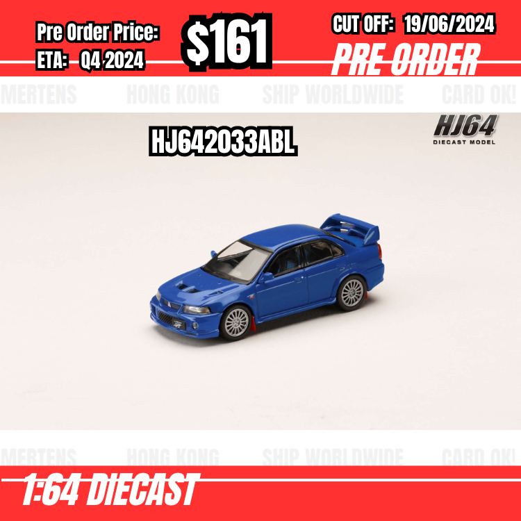 PO-$161 * Hobby Japan * 1:64 MITSUBISHI LANCER GSR EVOLUTION 6 (CP9A) 1999 with Mud flap BLUE HJ642033ABL [OD12/06]