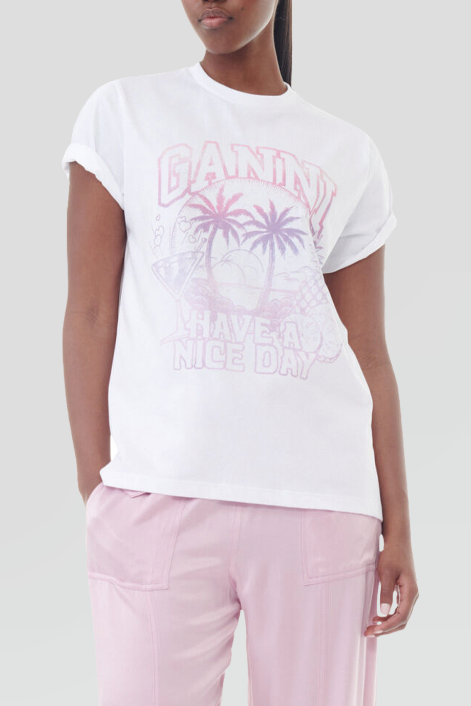 GANNI｜COCTAIL 圓領海灘風格印花短袖T