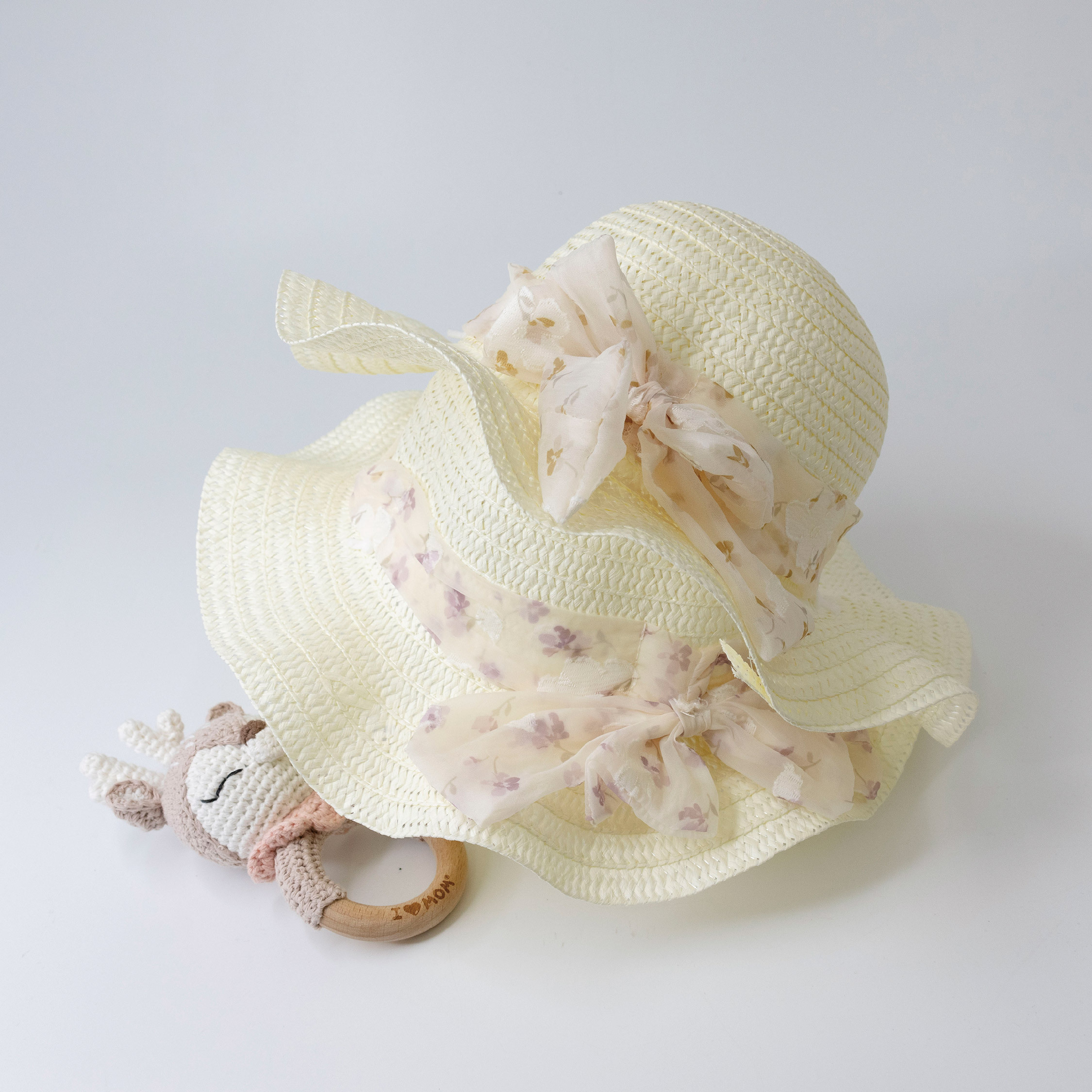 【JA1411】碎花絲帶透氣遮陽草帽＊二色