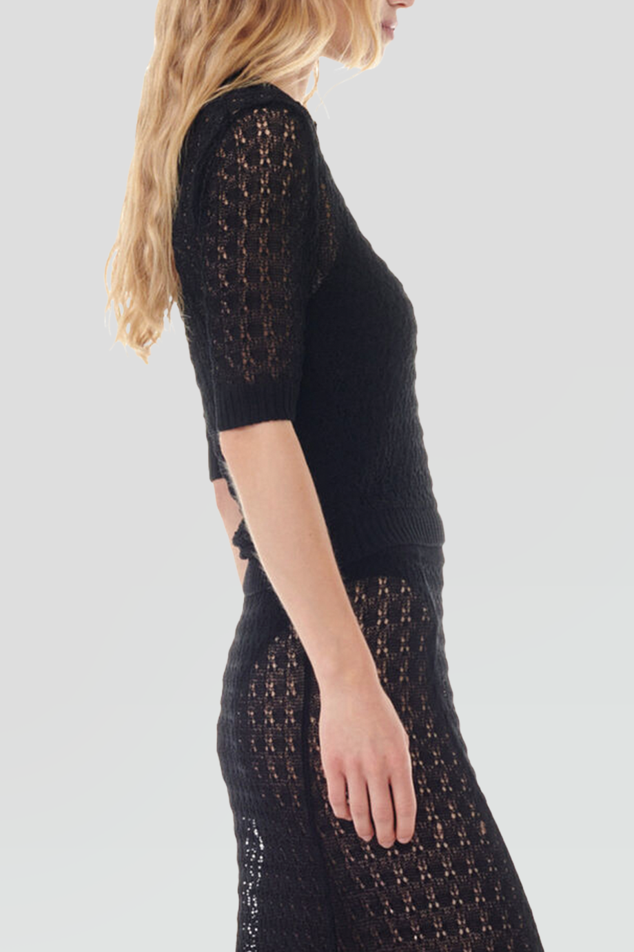 GANNI｜SHINY 五分袖透膚針織POLO衫