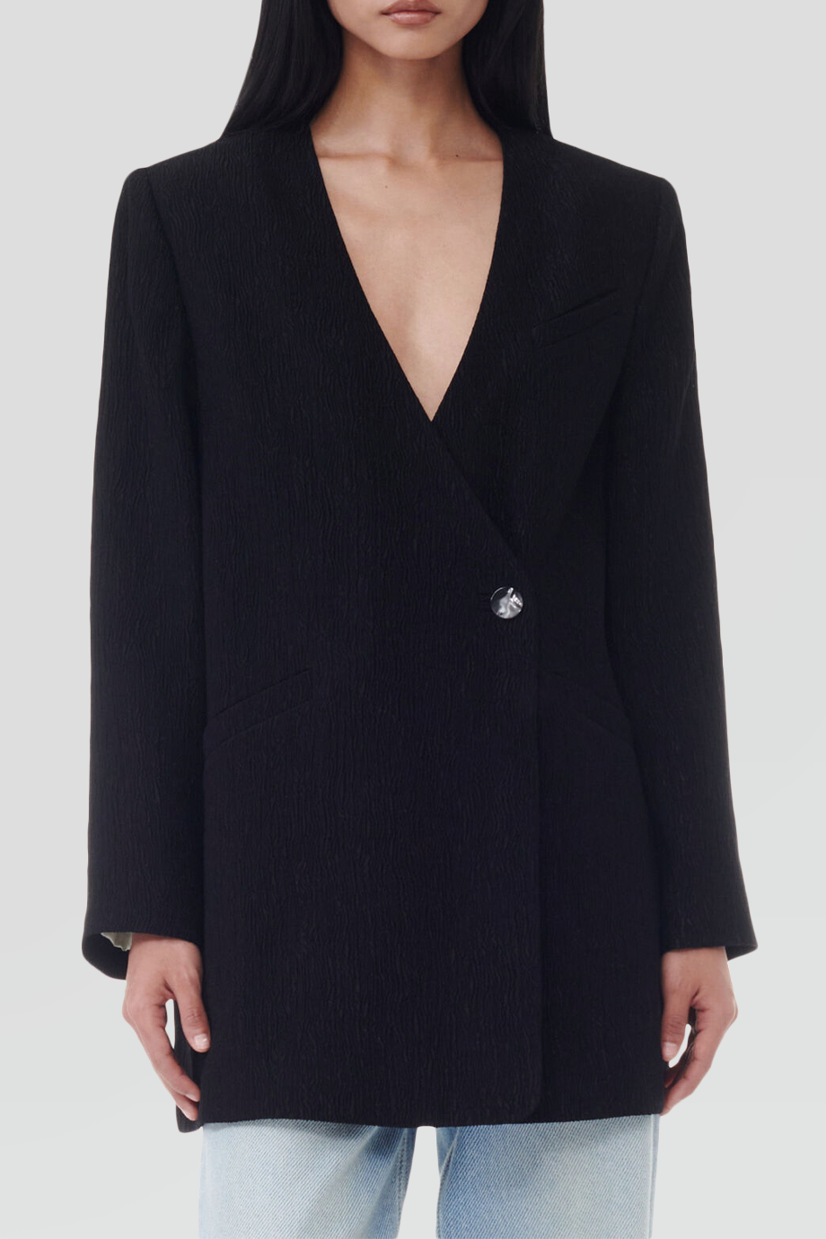 GANNI｜BOXY 寬版無領側釦西裝外套