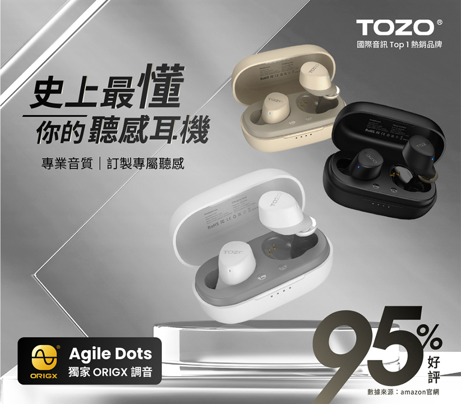 【TOZO】Agile Dots專屬APP立體調音真無線藍牙耳機(多規格)
