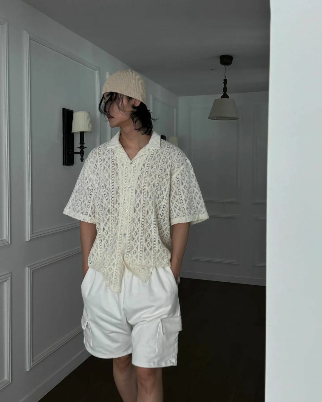 Tabber布藝敞領短袖襯衫