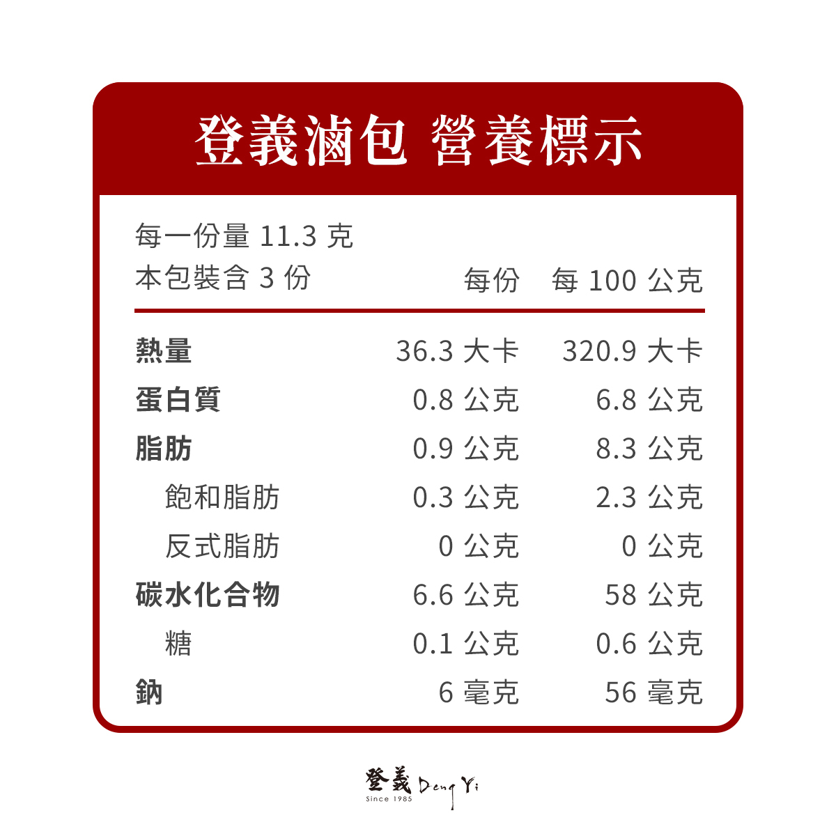 登義滷包營養標示