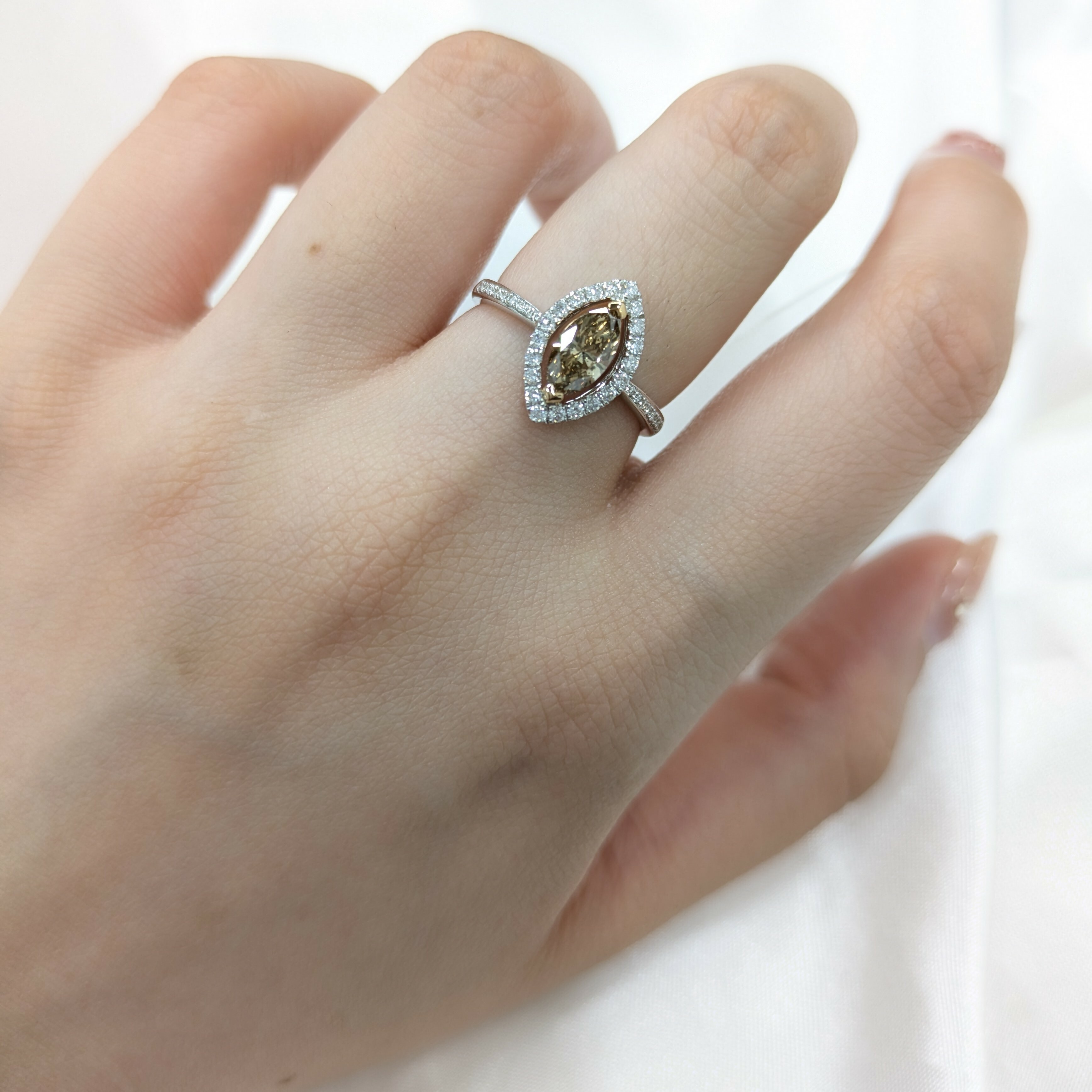 18K Gold 0.79ct Fancy Brown Marquise Cut Diamond Ring