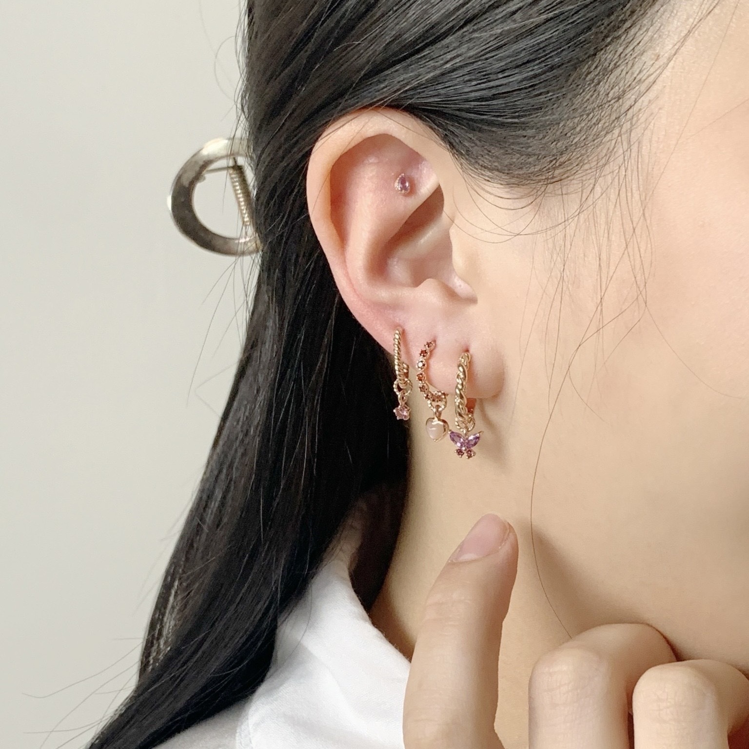 迷你五爪粉碧璽耳墜