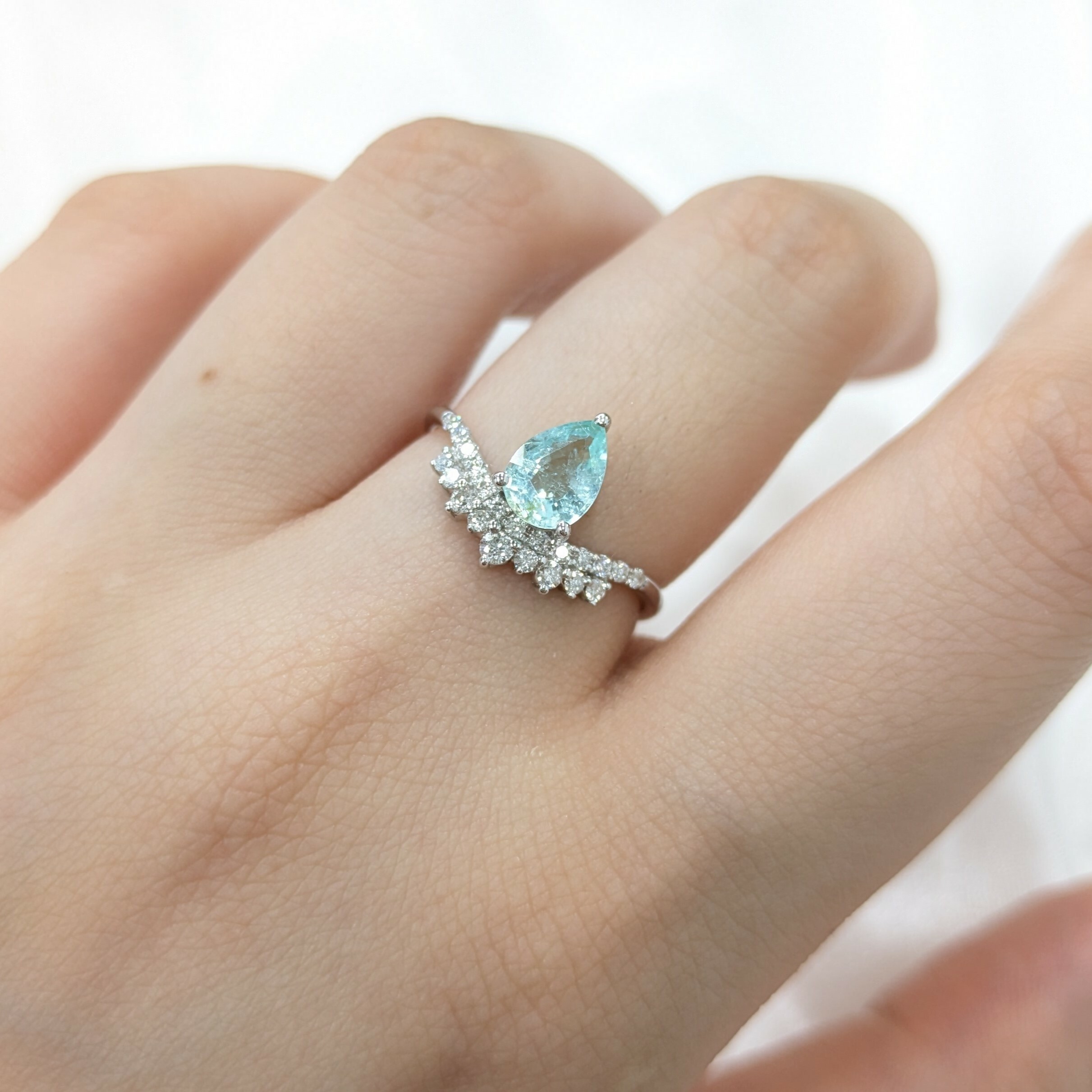 18K White Gold 0.65ct Pear Shaped Paraiba and Diamond Ring
