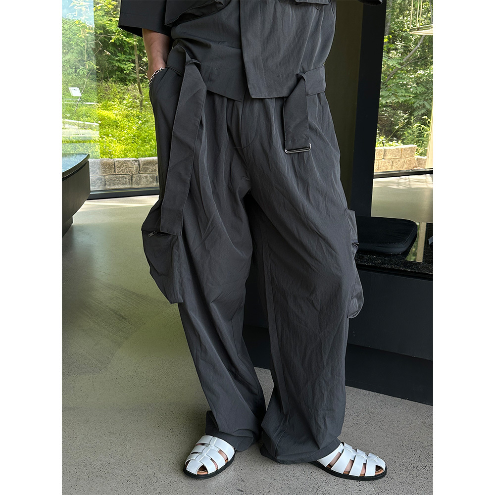 尼龍工裝闊腿褲