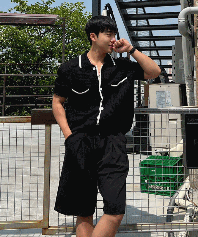 鏤空網眼領子開衫