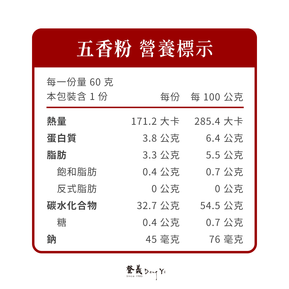 五香粉營養標示