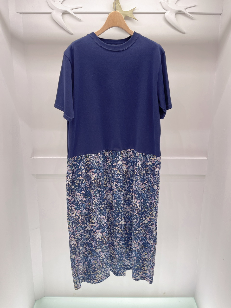 雙素材花布裙洋裝