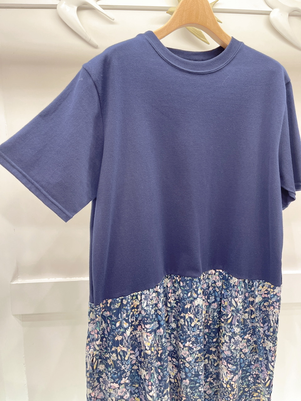 雙素材花布裙洋裝