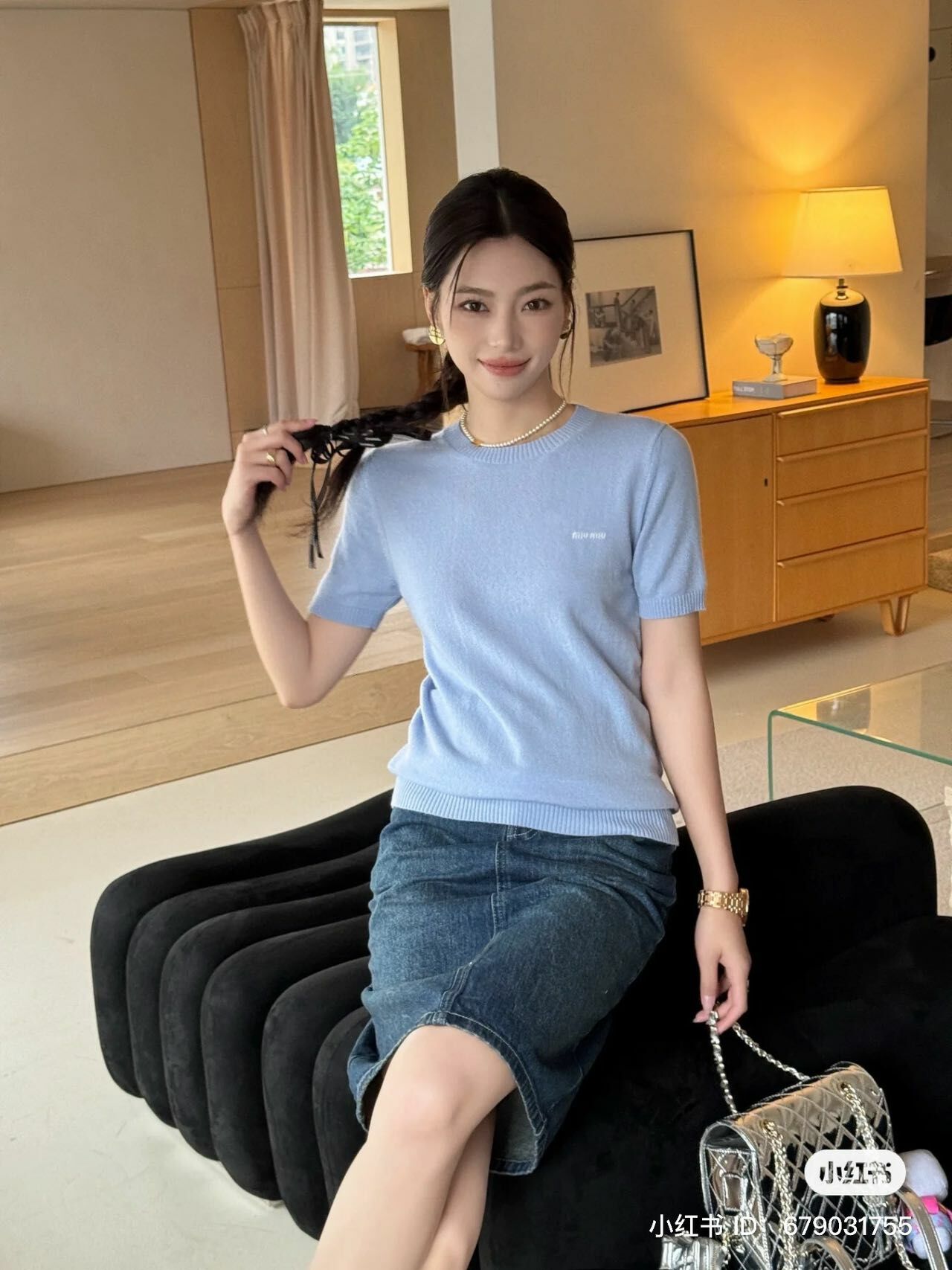 Miu Miu氣質藍針織上衣 -M