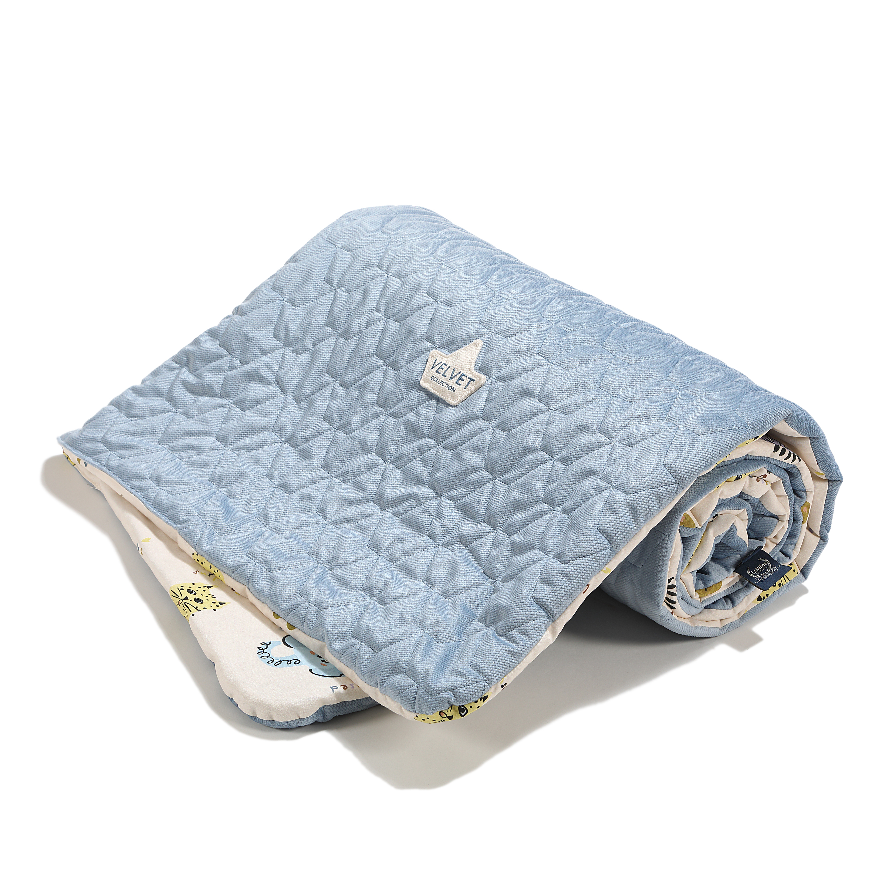 La Millou波蘭 Velvet頂級棉柔雙面柔柔毯加大｜動物急轉彎｜舒柔墨藍