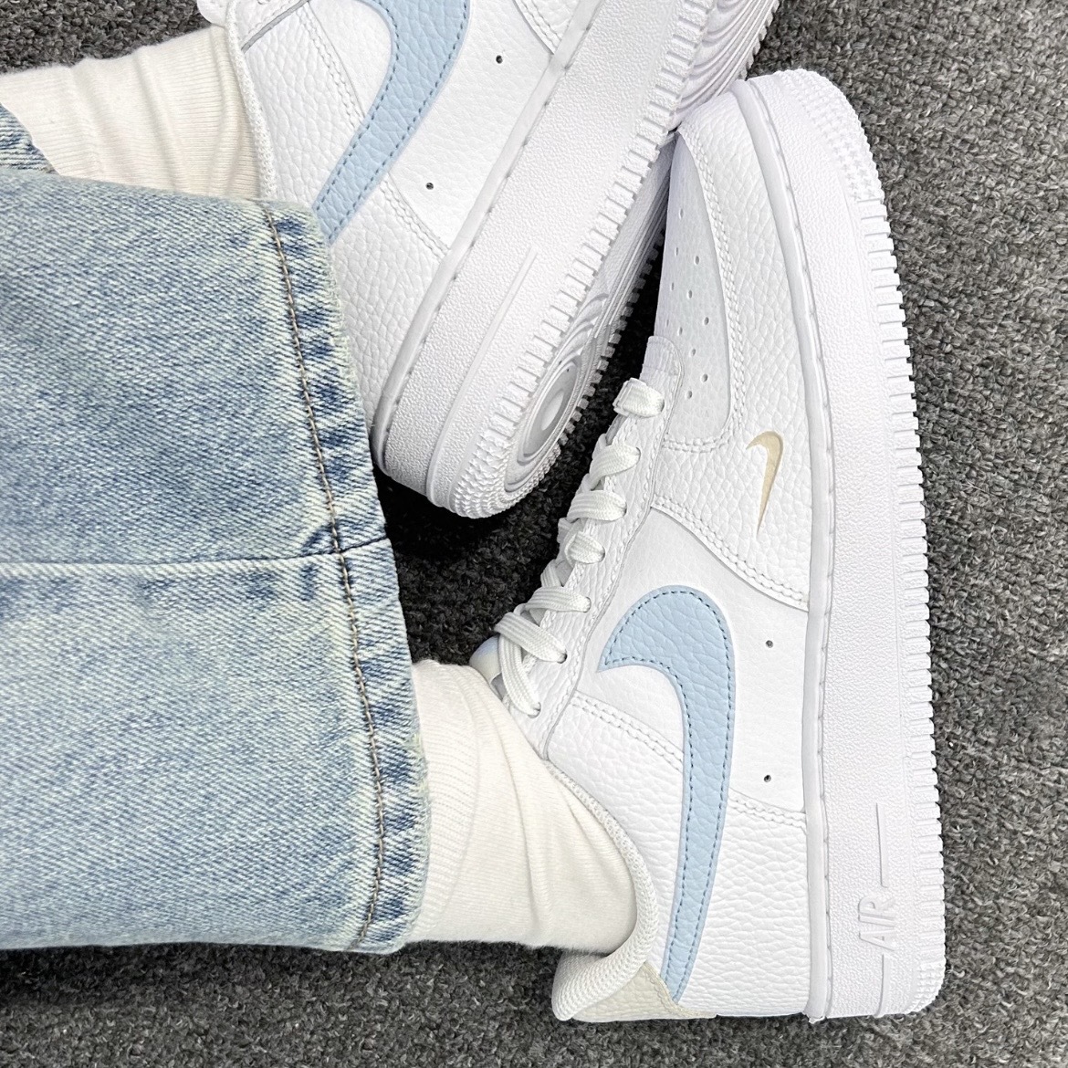Nike Air Force 1 Low 冰藍雙勾 迷你勾 藍白 HF0022-100