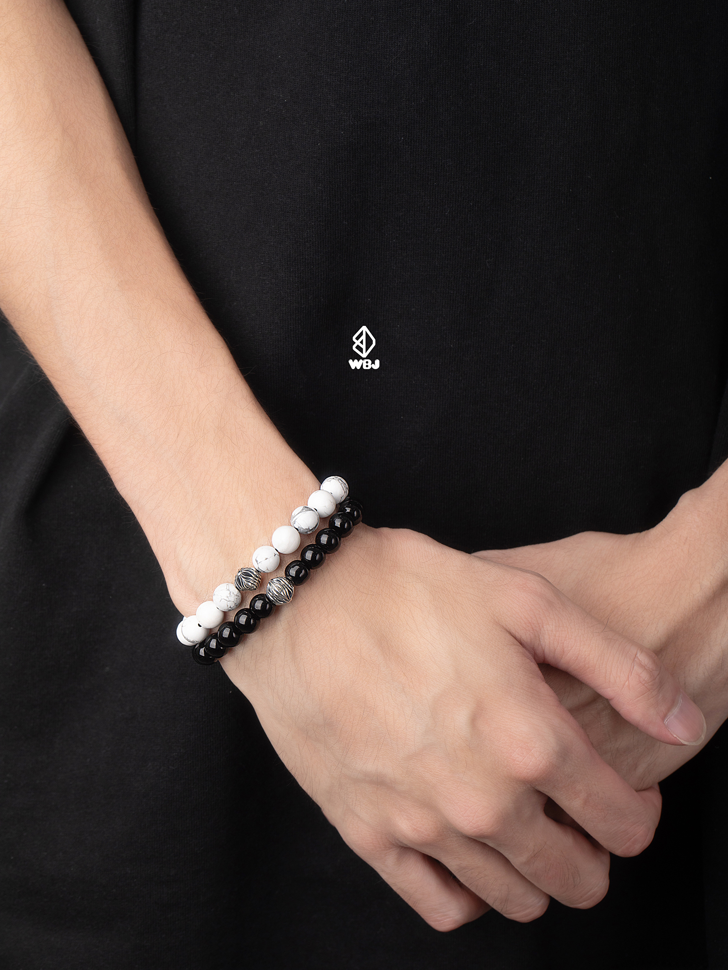 原礦玉石|花蕾銀珠手串|白綠松石/虎眼石/黑曜石/黑瑪瑙/粉貝殼