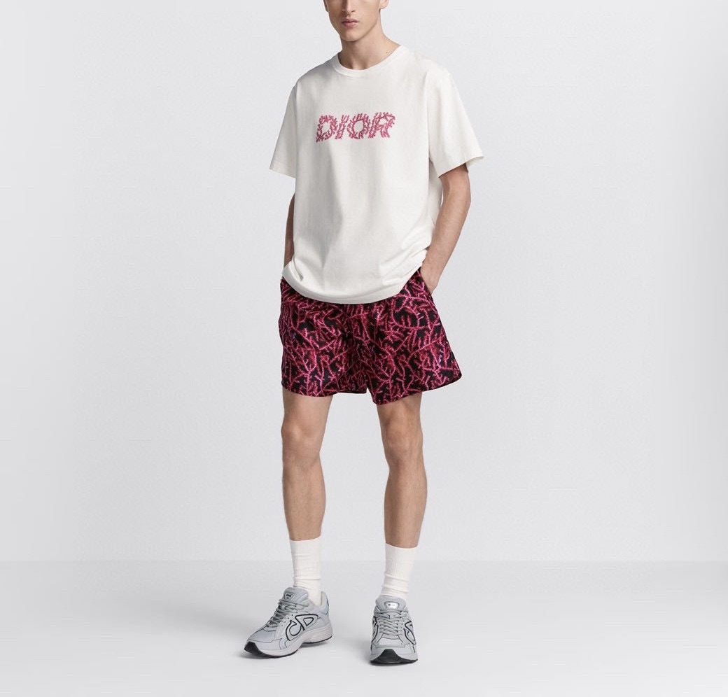 ★Dior★Italic カジュアル フィット 半袖 Tシャツ Dior italic coral relaxed fit T-shirt