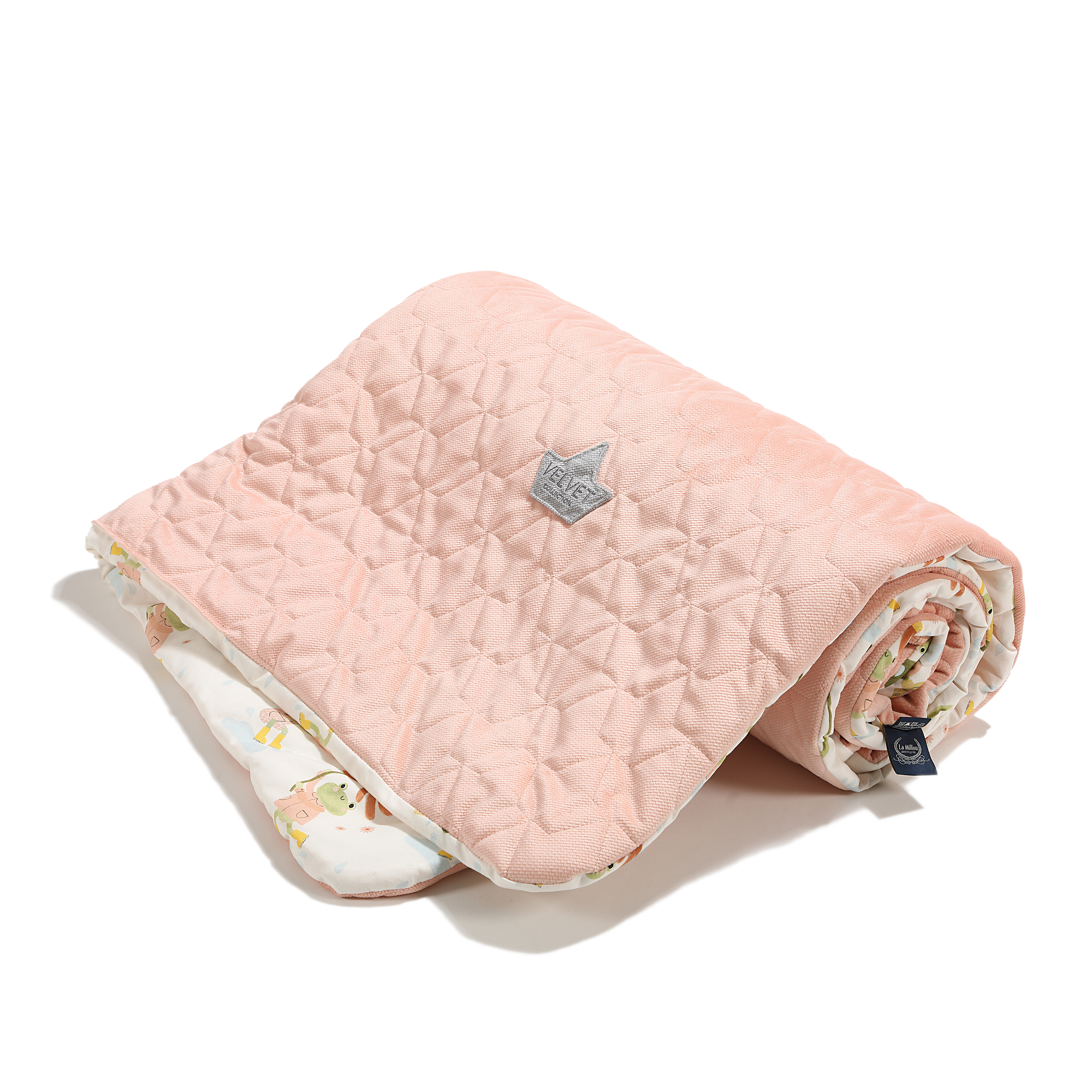 La Millou波蘭 Velvet頂級棉柔雙面柔柔毯加大｜雨點荷葉蛙｜舒柔嫩粉