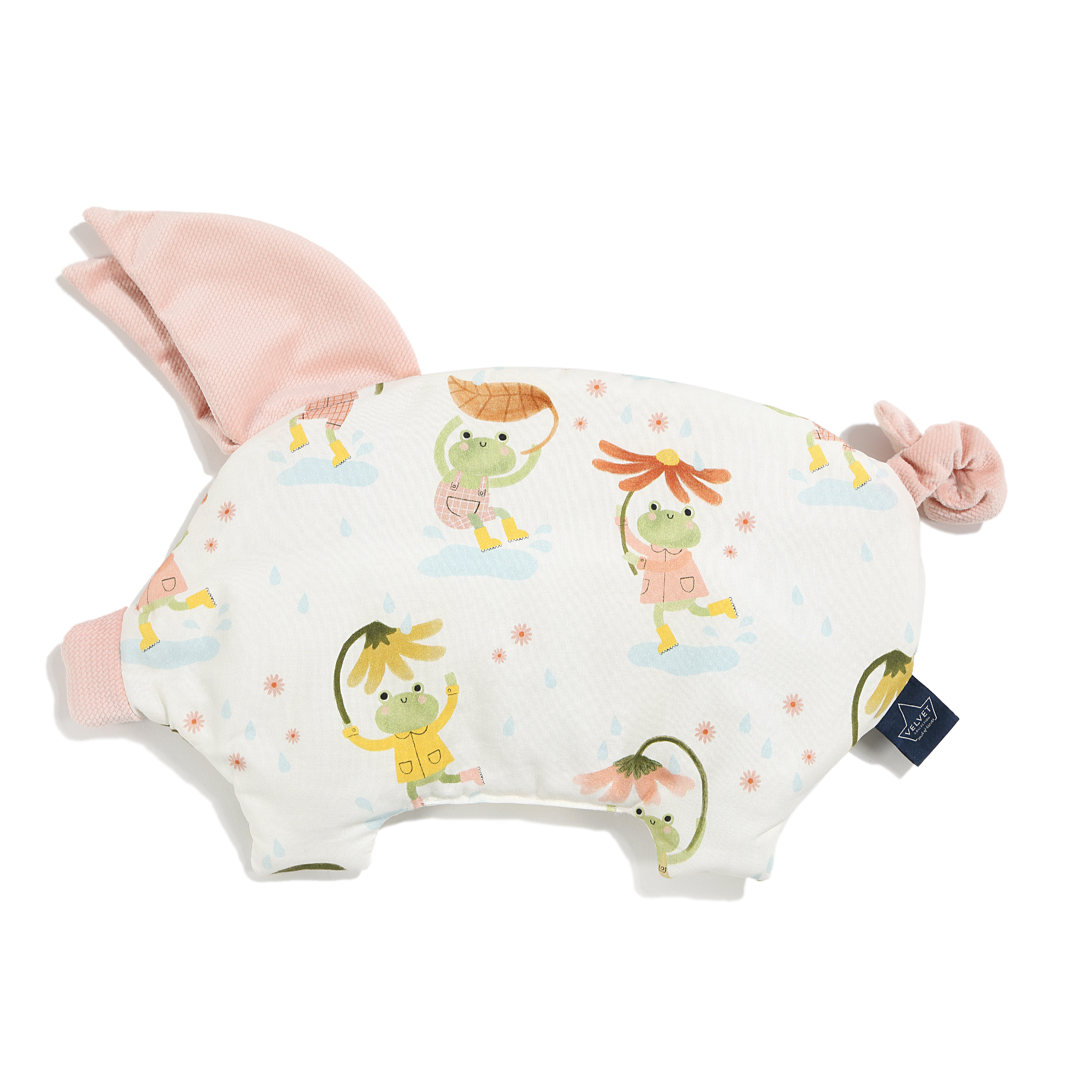 La Millou波蘭 Velvet頂級棉柔小豬枕｜雨點荷葉蛙｜舒柔嫩粉