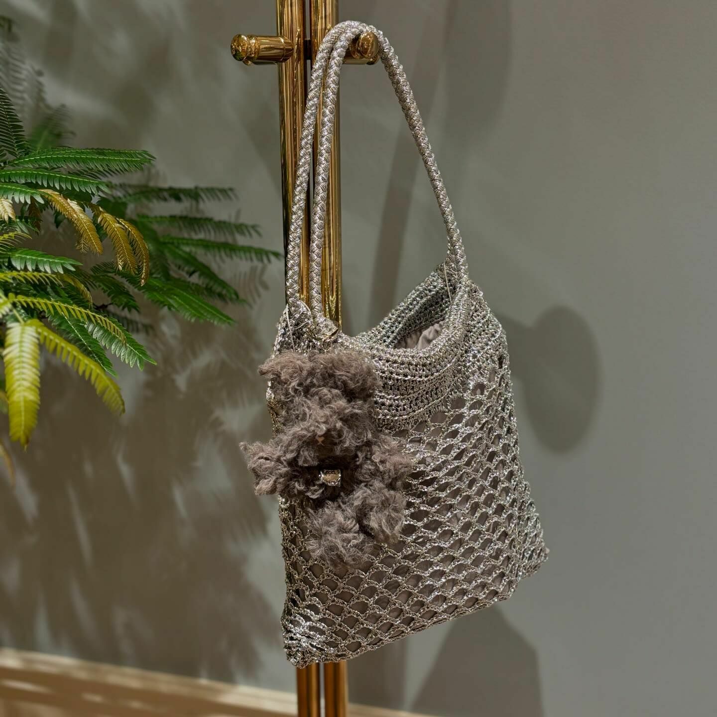 B:MING by BEAMS 銀色 黑色 光澤感 編織 手提 肩背包