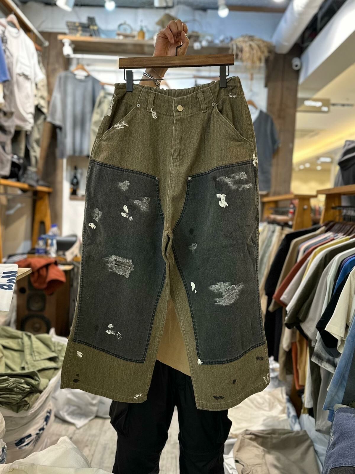 拼色油漆鬆身褲 12GAUGE-032P