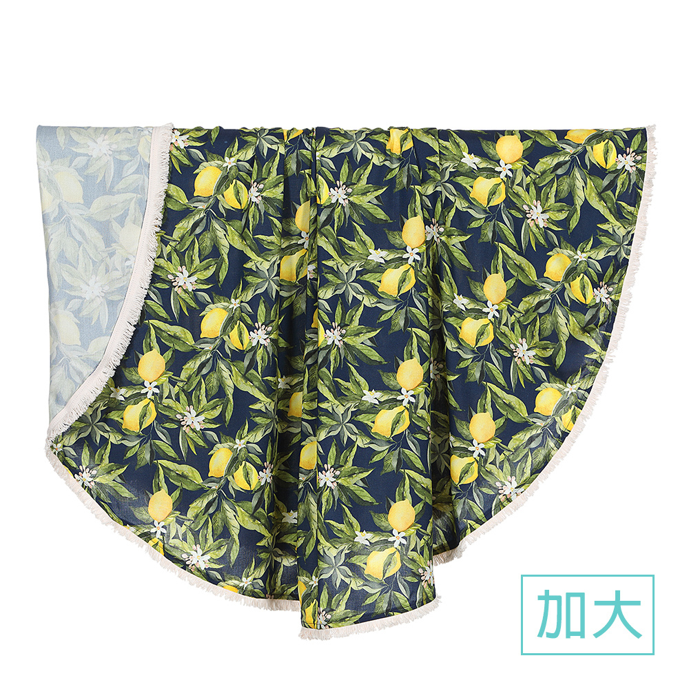 La Millou波蘭 竹纖涼感巾加大款圓形流蘇｜抗菌包巾｜波西萊姆(靛底)