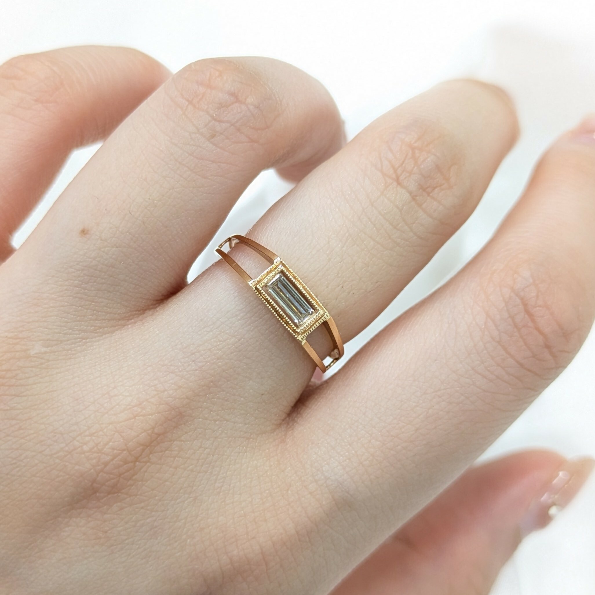 全新18K玫瑰金【單粒28份方形鑽石】戒指