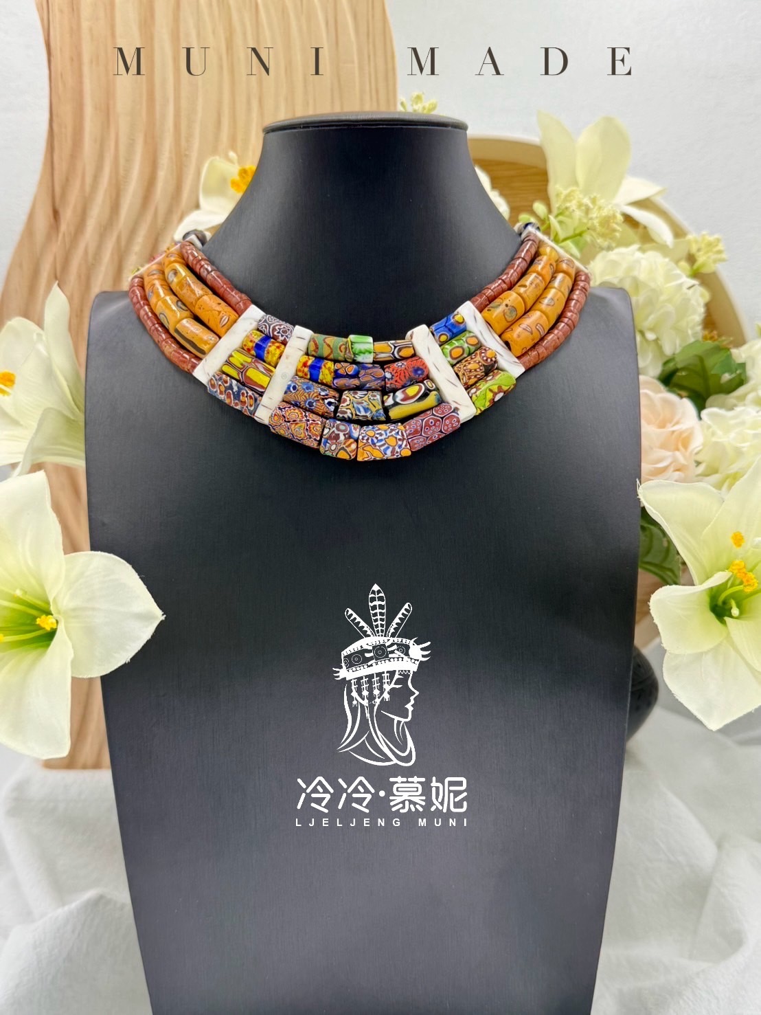 Muni-No.09貿易古珠四排頸鍊42cm