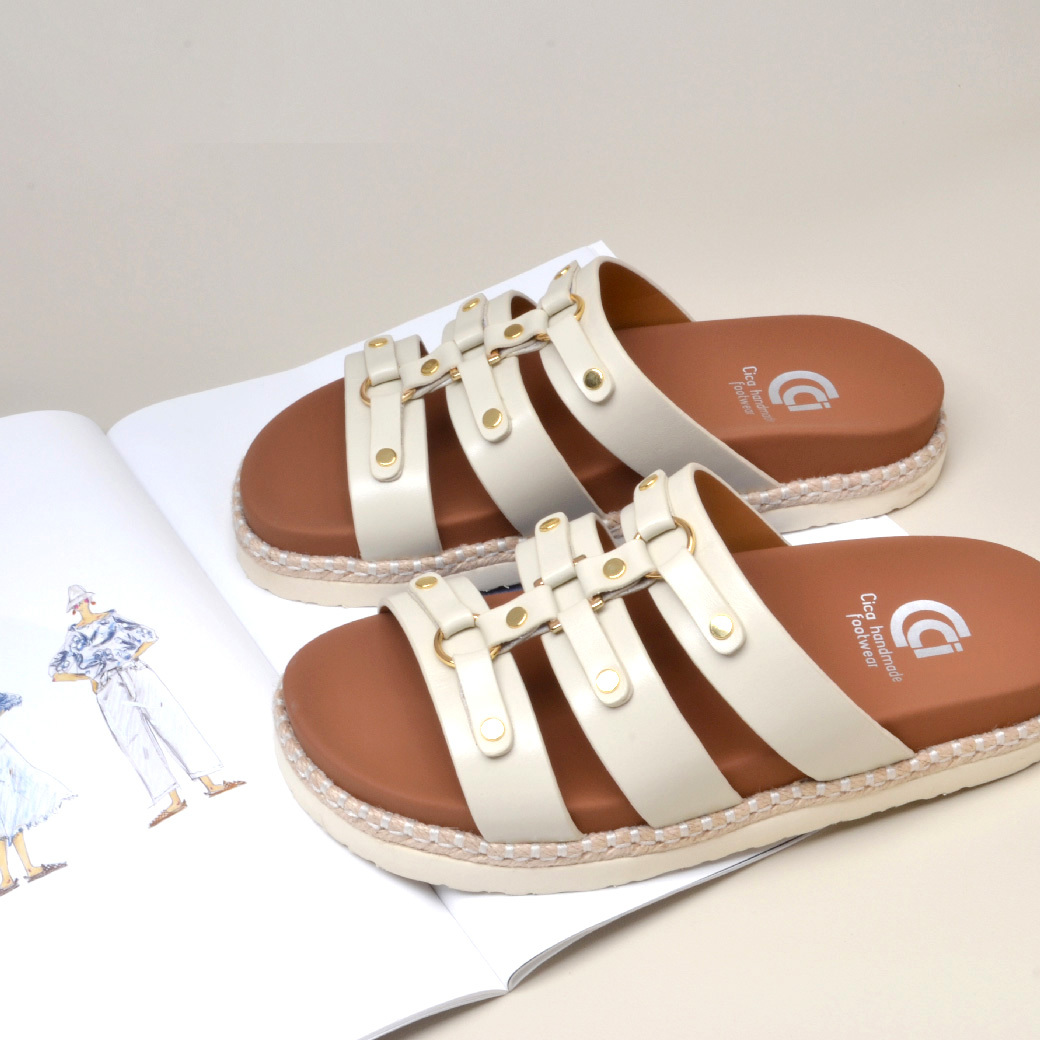 6329 米白 羅馬厚底涼鞋