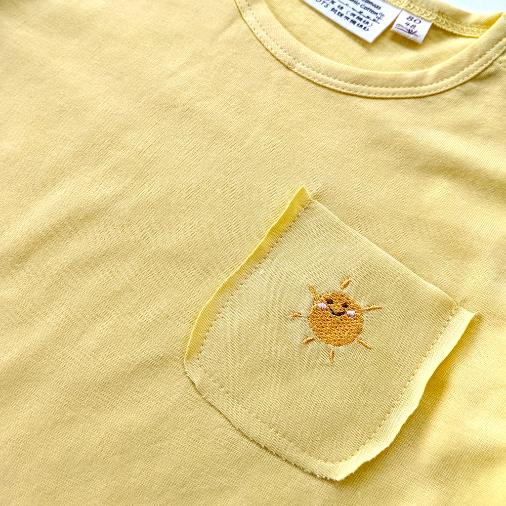 幼兒BD口袋薄短T-鵝黃 | 藍天畫布有機棉