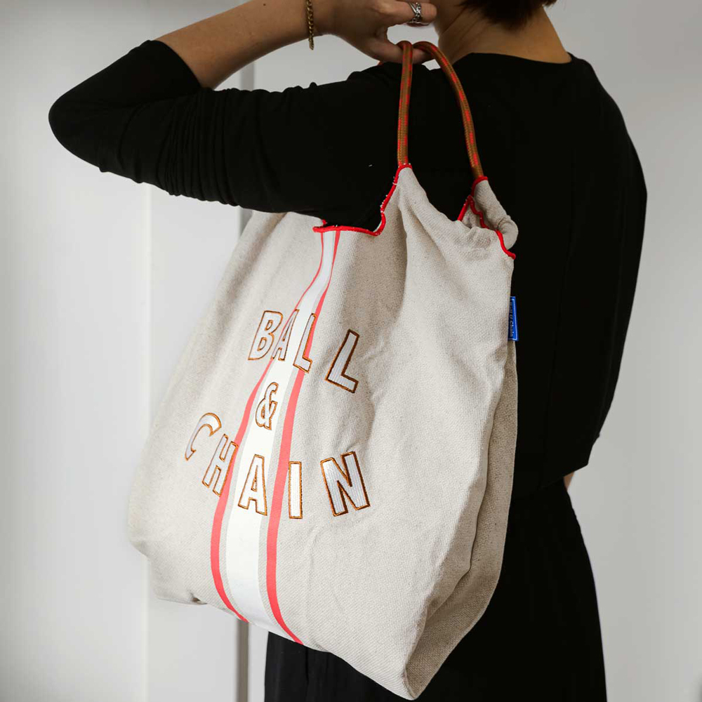 Ball＆Chain 刺繡環保購物袋 M號 - 白/紅 (30101905)