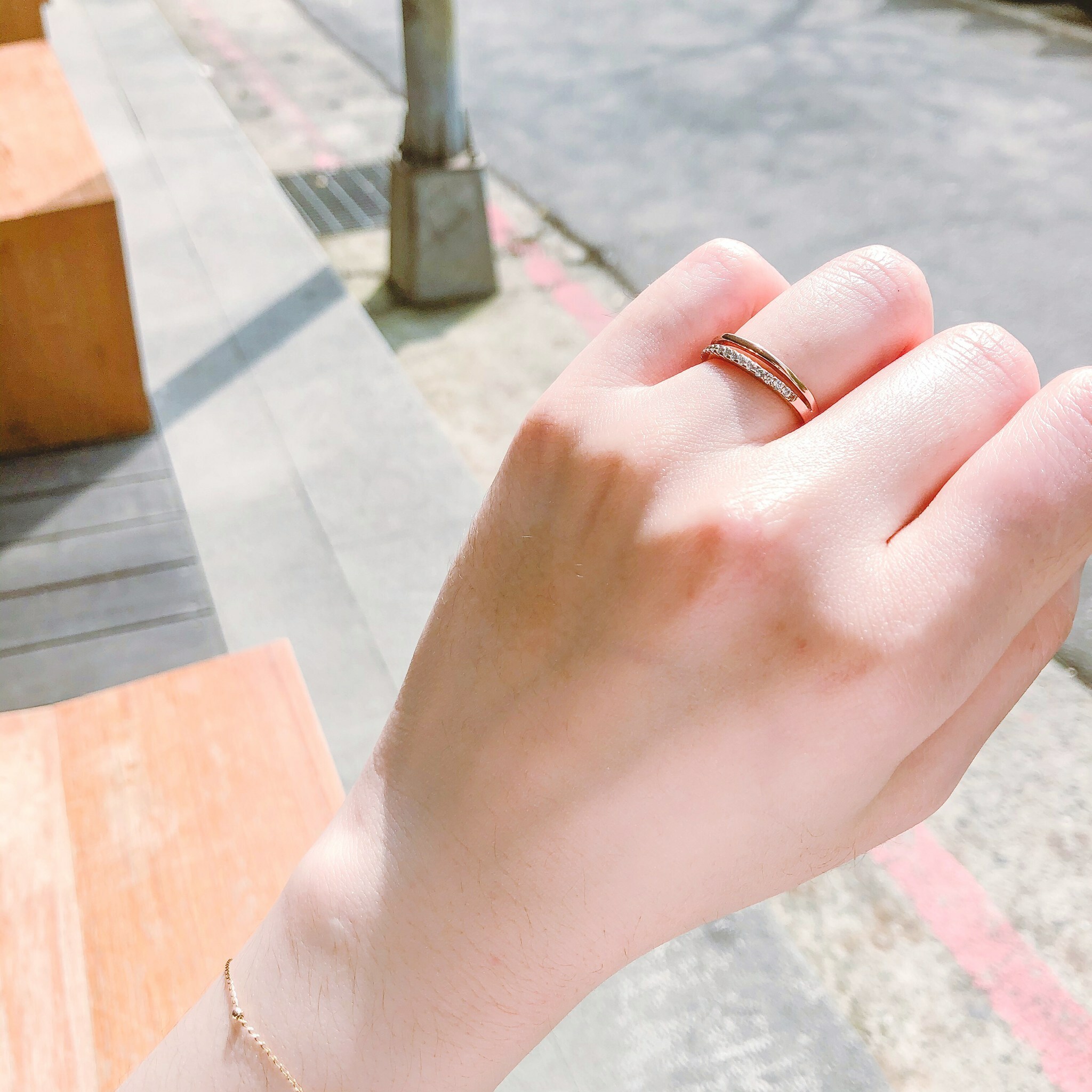 半糖層疊雙環 純銀戒指