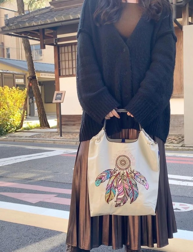 Ball＆Chain 刺繡環保購物袋 M號 - 淺灰 (30102727)