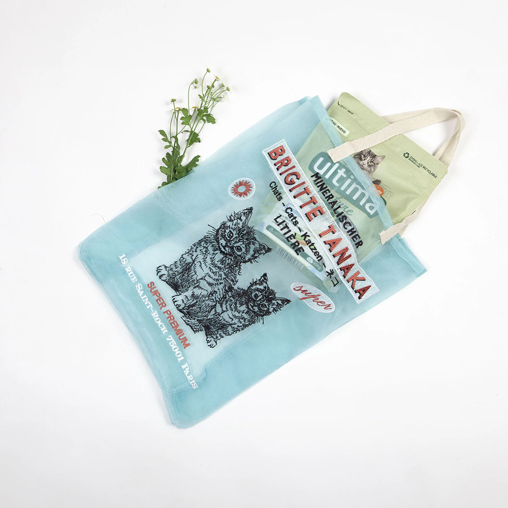 Brigitte Tanaka 貓咪刺繡烏干紗提袋