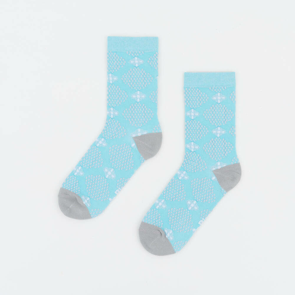 Crew Socks/Begonia Glass Pattern/Mellow Blue