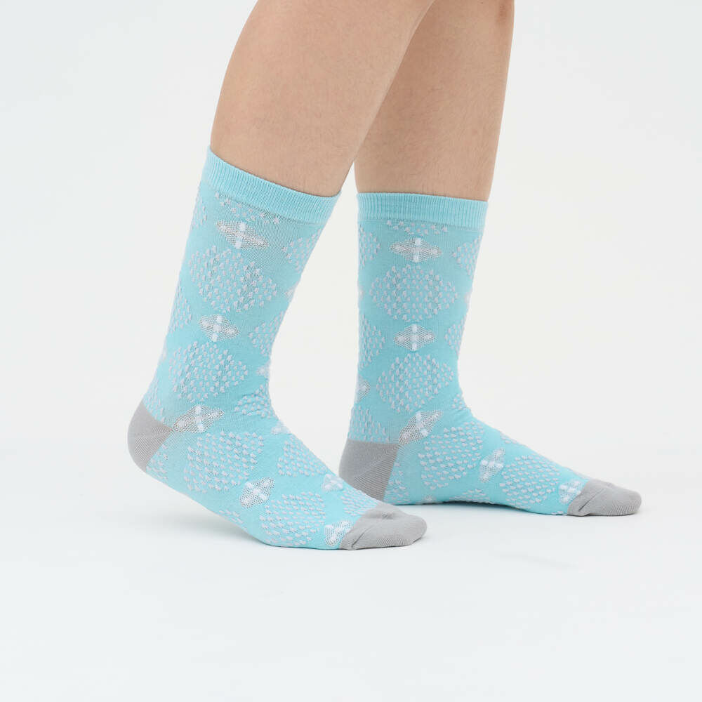 Crew Socks/Begonia Glass Pattern/Mellow Blue