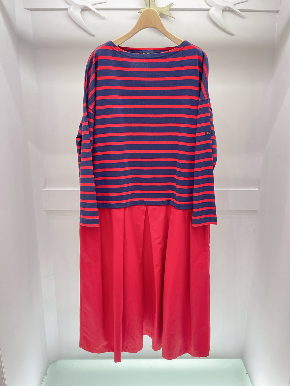 橫條素色裙洋裝