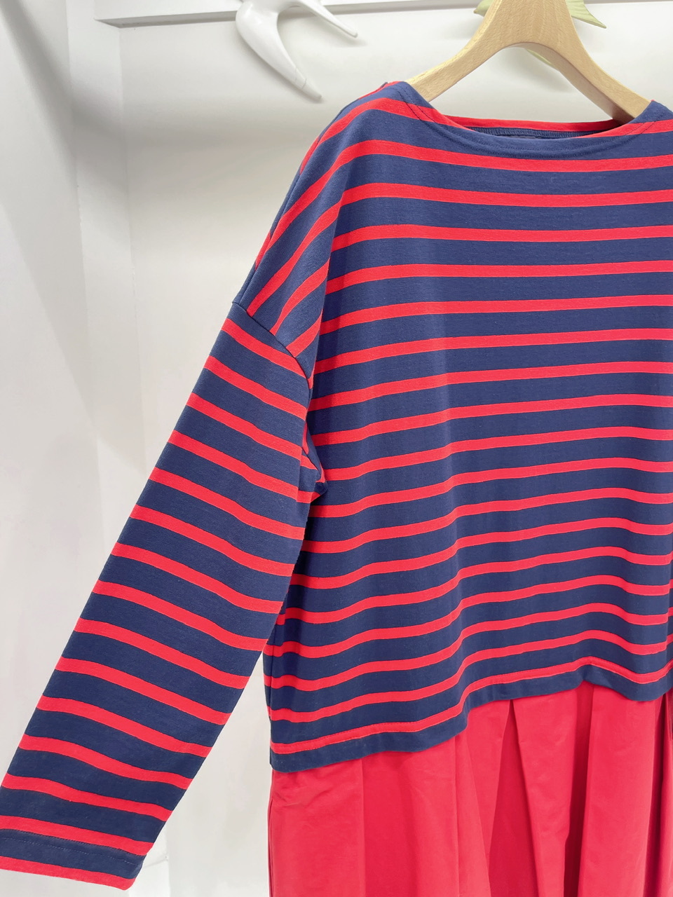 橫條素色裙洋裝